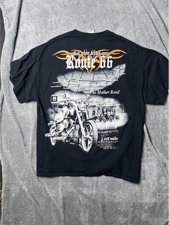 Route 66 Other - Route 66 Get Your Kicks Motorcycle T Shirt XL Black Double Sided Biker Tee